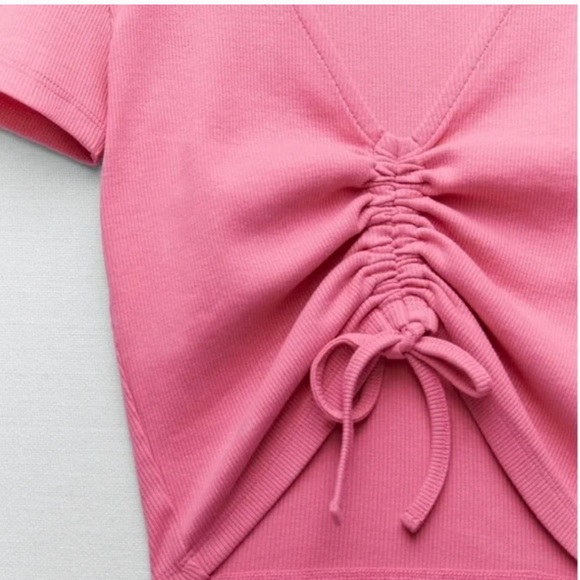 Zara Ribbed Draw-String Crop Tee Size S - Picture 4 of 9